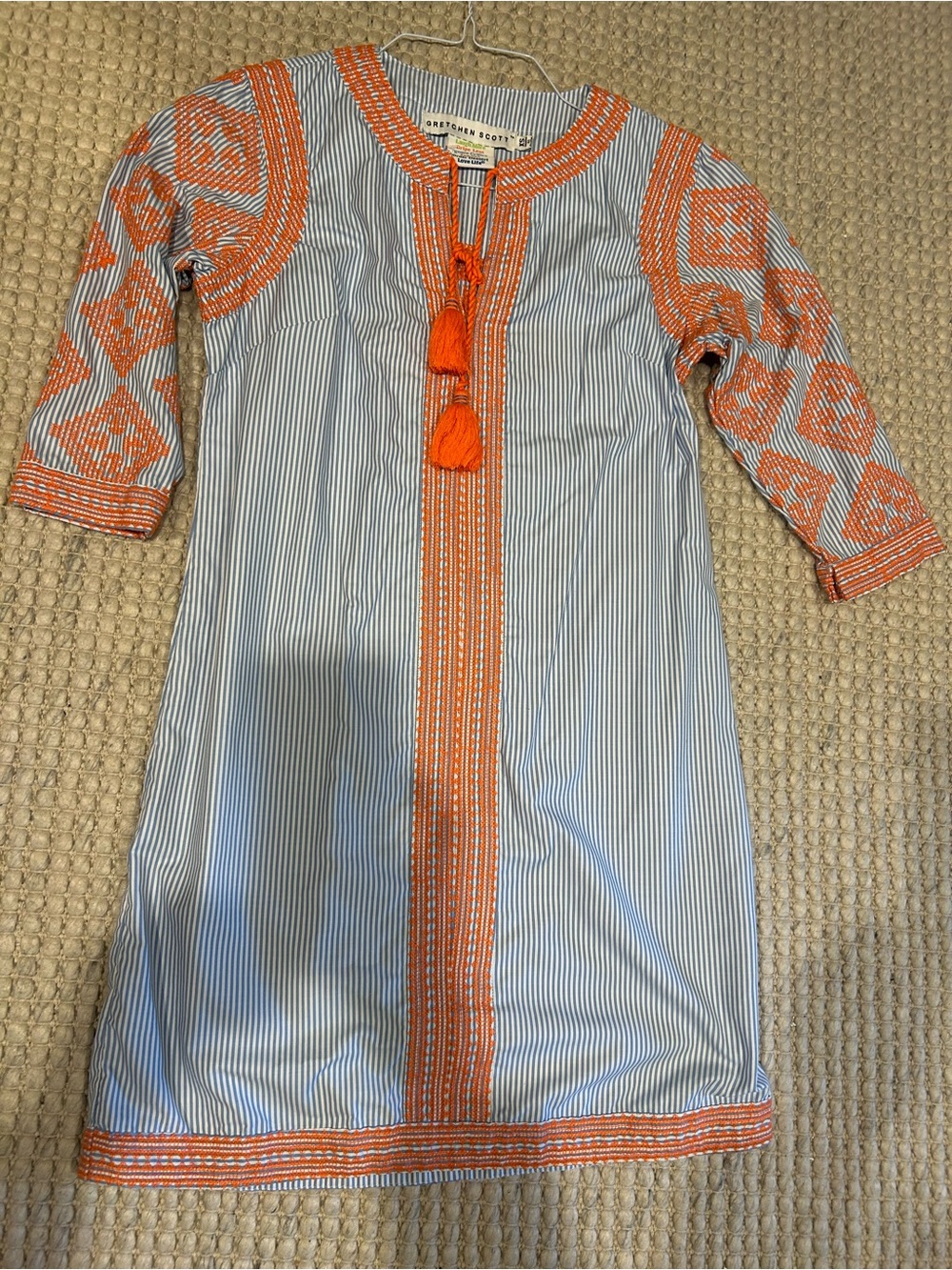 Gretchen Scott Designs Blue & Orange Striped Midi Dress with Embroidered Trim
